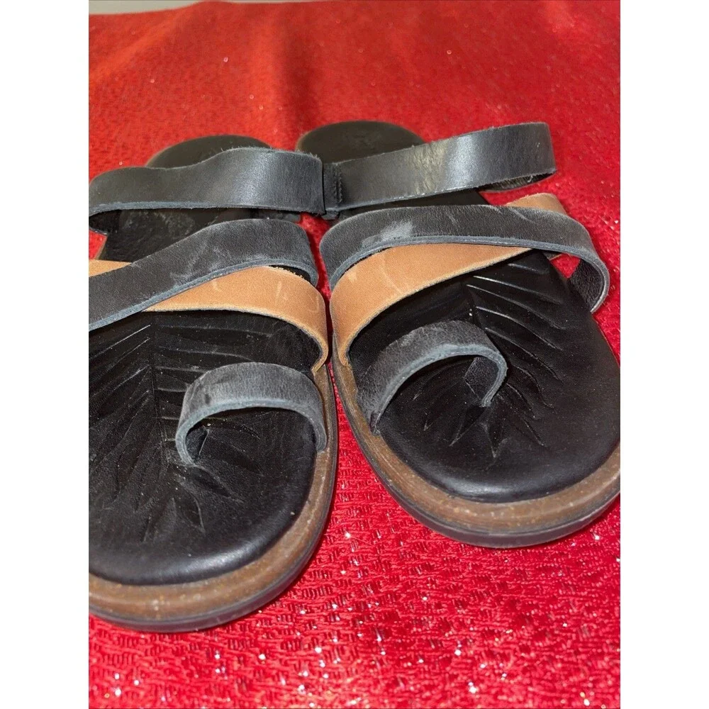 Born Cetina Sandals Womens Size 7 Shoes Black Brown Leather Slip On Thong Toe